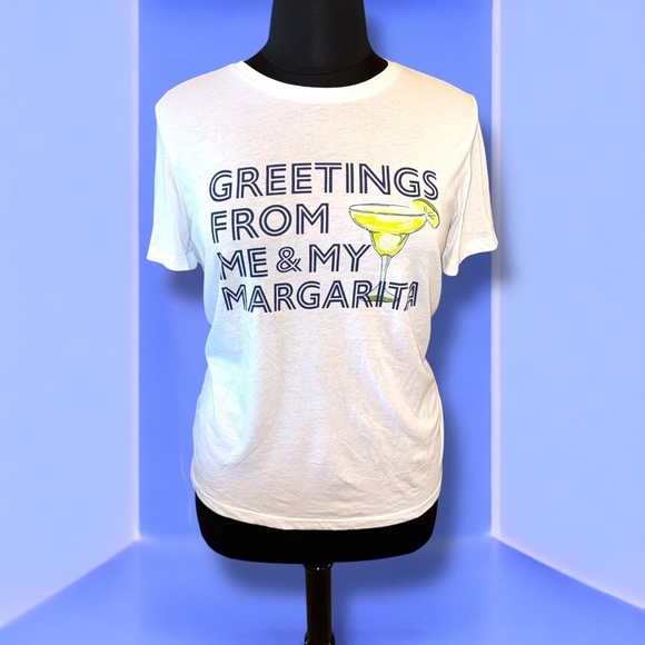 Halogen Tops - HALOGEN Graphic Tee “Greetings from me and my margarita” - White XXL